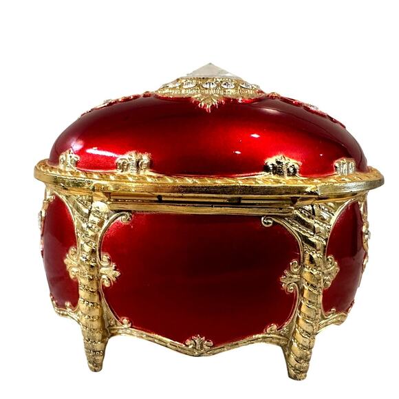 Splendid Music Box Red Enamel Crystal Embellished Butterfly Trinket Jewelry Box - Picture 3 of 8